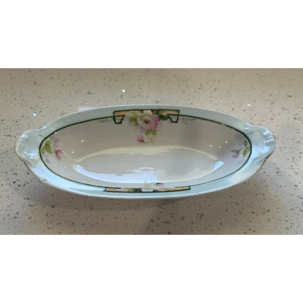 Antique 1920's Nippon Hand Painted Floral Design Butter Dish
